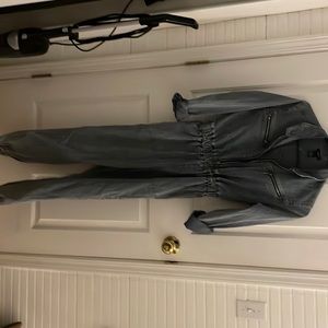 Blue Jean one piece jumpsuit with zipper and elastic waist